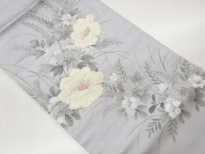 手描き花葉模様刺繍名古屋帯